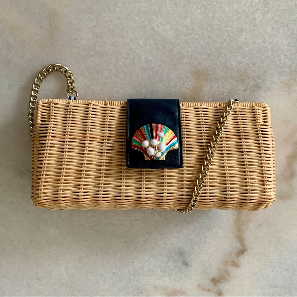 NWOT Talbots Rattan Bag w/ Enamel Shell & Chain